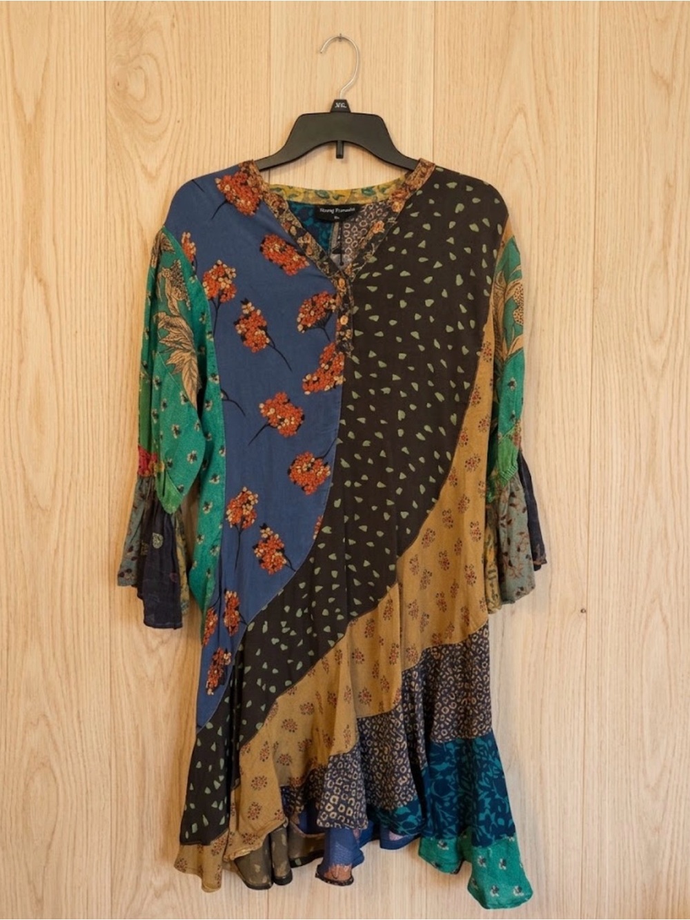 Young Threads NWT Mixed Print Boho Bell Sleeve Dress, Sz XL